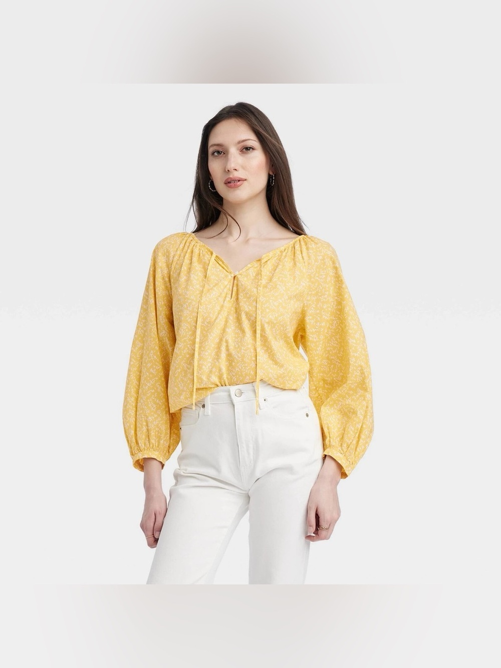 Universal Thread Yellow Floral Balloon Sleeve Top Blouse Women’s Size Medium
